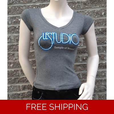 Girlie Shirt Z Grey V Neck White & Blue Logo TOS